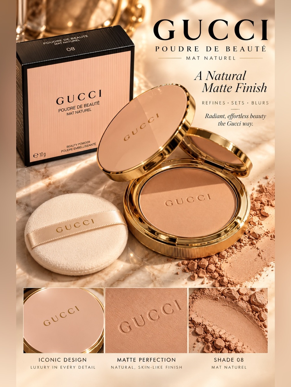 Gucci Poudre de Beauté Mat Naturel Compact – Beige & Gold